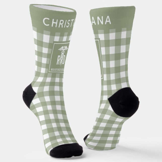 Personalized RD Registered Dietician Plaid Pattern Socks (Angled)