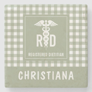 Personalized RD Registered Dietician Plaid Pattern Stone Coaster