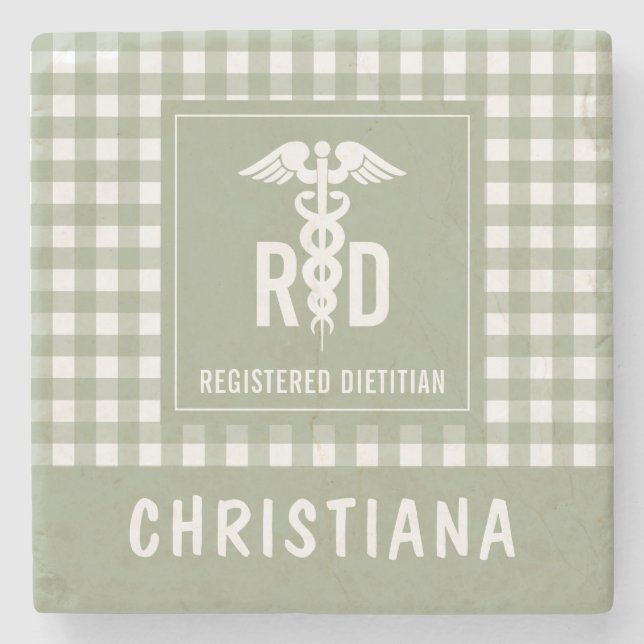 Personalized RD Registered Dietician Plaid Pattern Stone Coaster (Front)