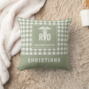 Personalized RD Registered Dietician Plaid Pattern Throw Pillow