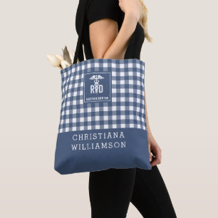 Personalized RD Registered Dietician Plaid Pattern Tote Bag