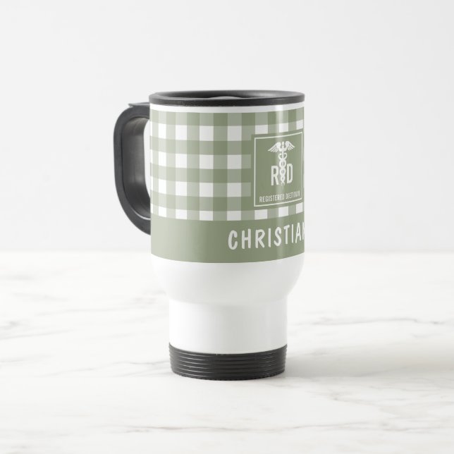 Personalized RD Registered Dietician Plaid Pattern Travel Mug (Front Left)