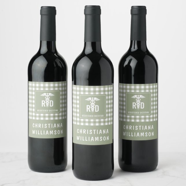 Personalized RD Registered Dietician Plaid Pattern Wine Label (Bottles)