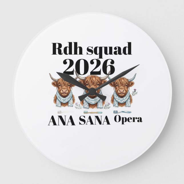 Personalized RDH Highland Cow Graduation Gift | Cu Large Clock (Front)