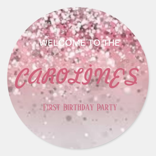 Personalized Ready to Pop Baby Shower Girl Pink Classic Round Sticker (Front)