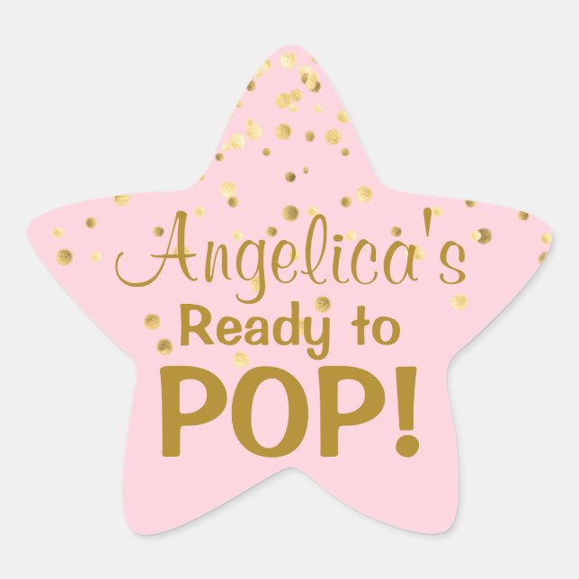 Personalized Ready to Pop Baby Shower Girl Pink Star Sticker (Front)