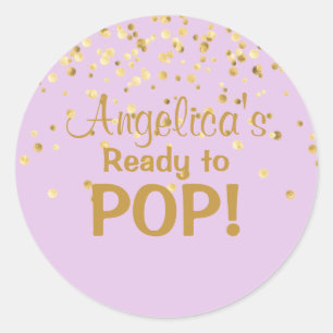 Personalized Ready to Pop Baby Shower Lavender Classic Round Sticker