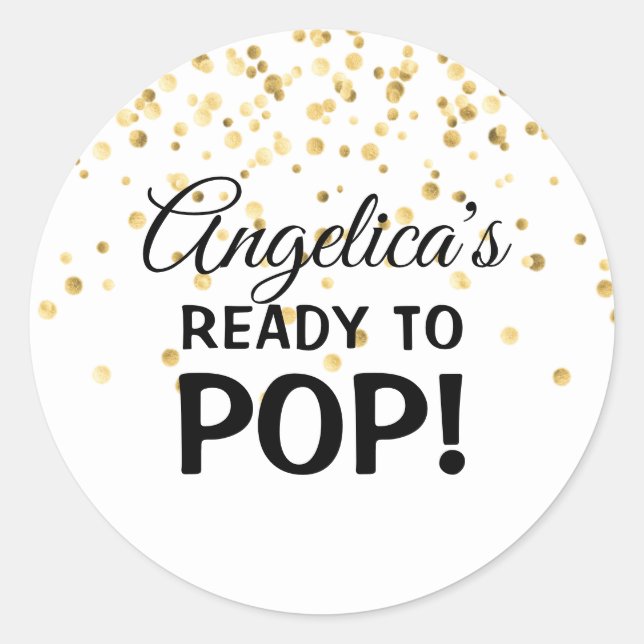 Personalized Ready to Pop Baby Shower White Classic Round Sticker (Front)
