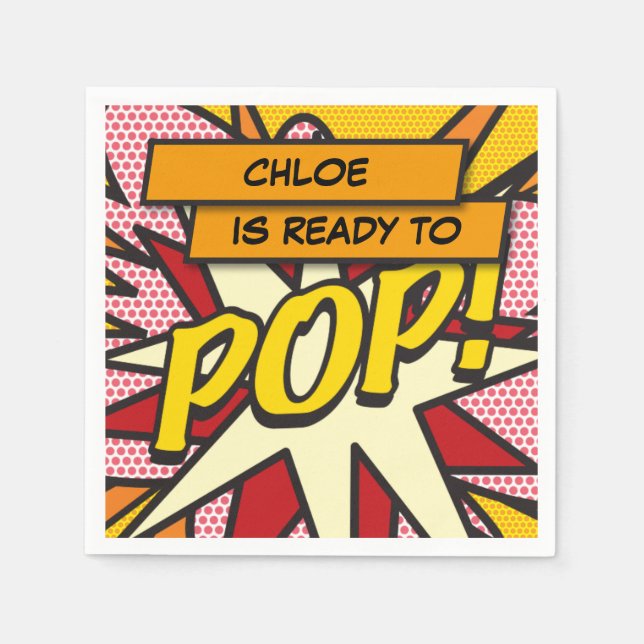 Personalized Ready to POP Fun Modern Baby Shower Napkin (Front)