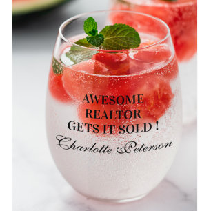 Personalized Real Estate Agent Closing Gift Stemless Wine Glass
