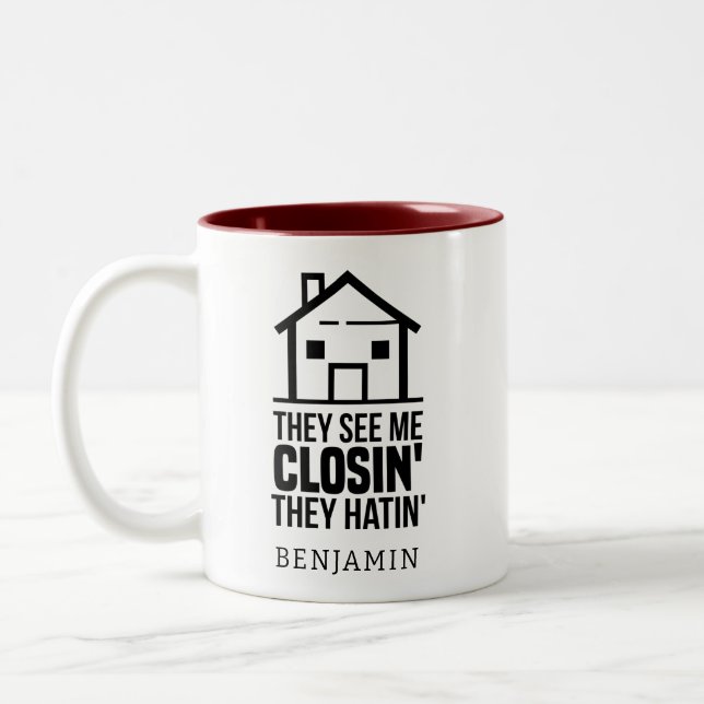 Personalized Real Estate Agent Funny Retirement Two-Tone Coffee Mug (Left)