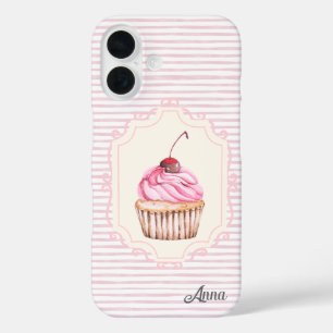 Personalized Real Shabby chic cupcake 70s Pink iPhone 16 Case