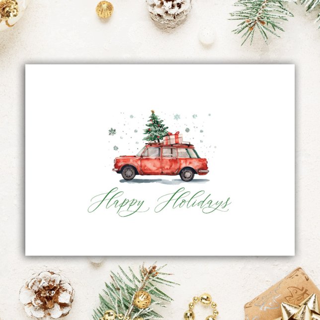 Personalized Realtor Watercolor Car with Tree Holiday Card (Creator Uploaded)