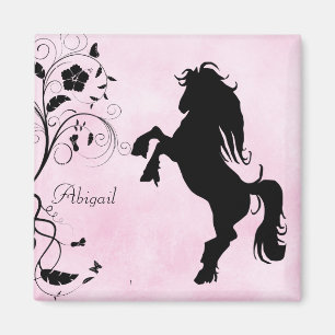 Personalized Rearing Horse and Flowers Magnet