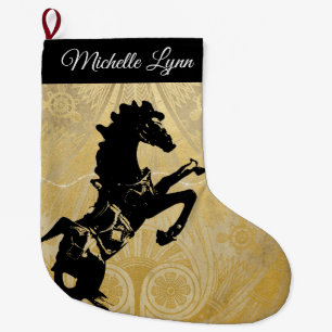 Personalized Rearing Horse Golden Large Christmas Stocking