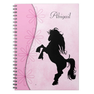 Personalized Rearing Silhouette Horse and Flowers Notebook