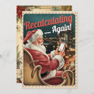 Personalized Recalculating Santa Funny Vintage  Holiday Card