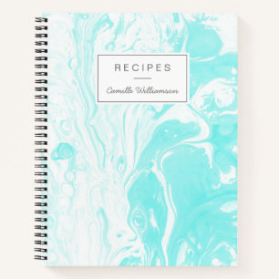 Personalized Recipe Aqua Blue Marble Home Cooks Notebook