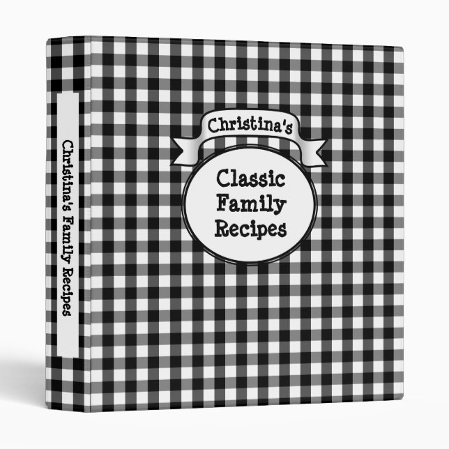 Personalized Recipe Book Retro Cute Gingham Check Binder (Front/Spine)
