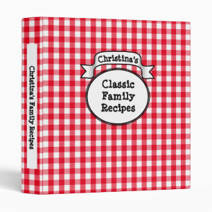 Personalized Recipe Book Retro Red Gingham Check Binder