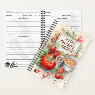 Personalized Recipe Book Watercolor Illustration