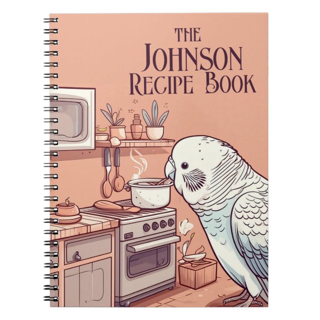Personalized Recipe Book with Cooking Budgie (Front)