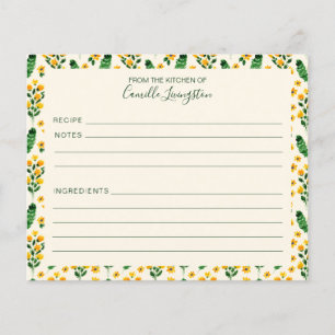 Personalized Recipe Card Yellow Flower Border