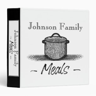 Personalized Recipe Cookbook Black and White  Binder