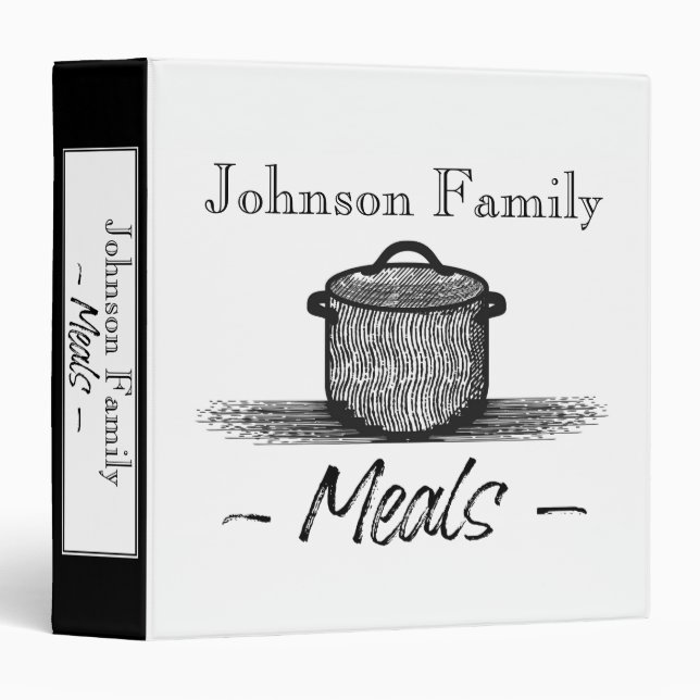 Personalized Recipe Cookbook Black and White  Binder (Front/Spine)