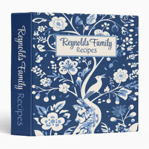 Personalized Recipe Cookbook Blue and White Binder