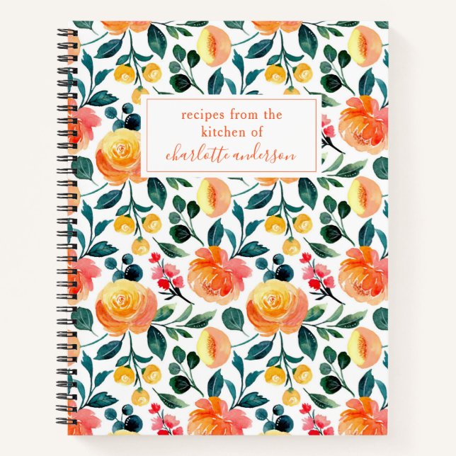 Personalized Recipe Floral Home Cook Food Fruit Notebook (Front)