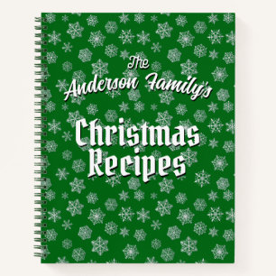 Personalized Recipe Green Snowflake Pattern Notebook