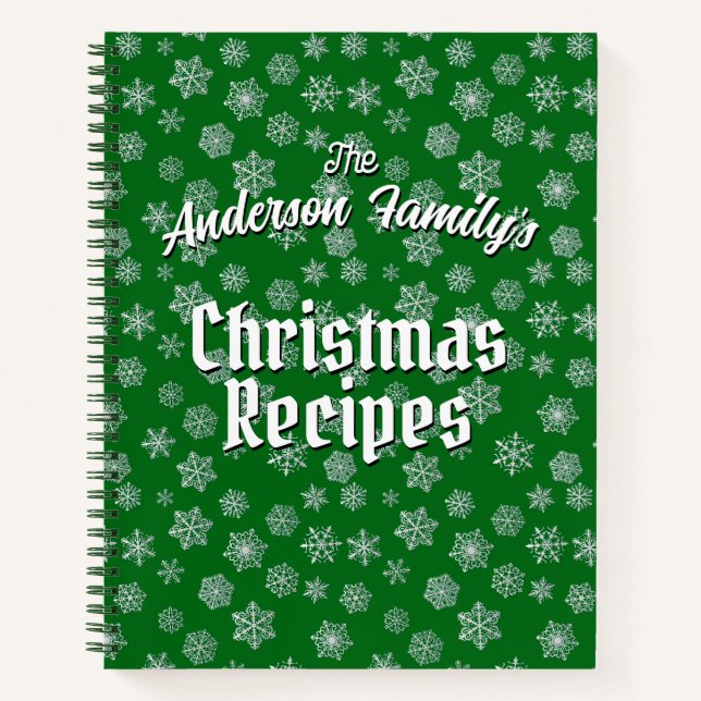 Personalized Recipe Green Snowflake Pattern Notebook (Front)