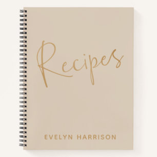 Personalized Recipe Journal in Beige and Gold