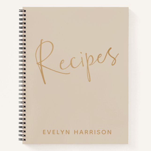 Personalized Recipe Journal in Beige and Gold (Front)