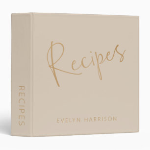 Personalized Recipe Journal in Beige and Gold Binder