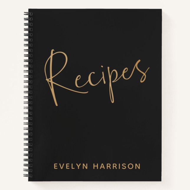 Personalized Recipe Journal in Black and Gold (Front)