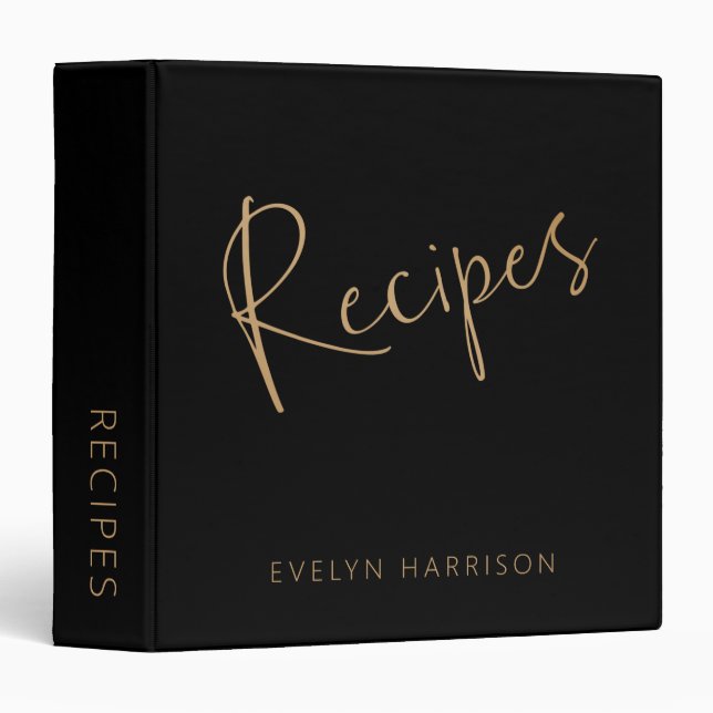 Personalized Recipe Journal in Black and Gold Binder (Front/Spine)