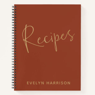 Personalized Recipe Journal in Burnt Orange Gold