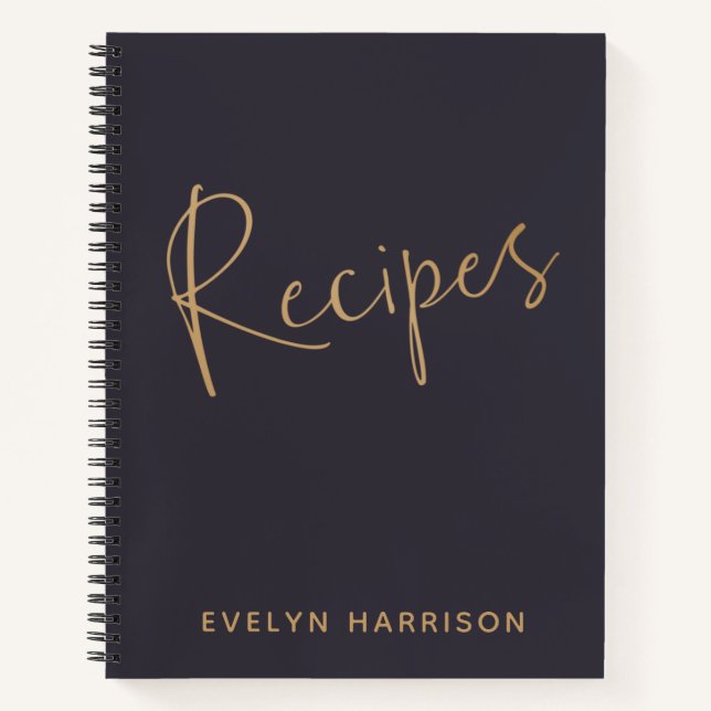 Personalized Recipe Journal in Indigo Blue Gold (Front)
