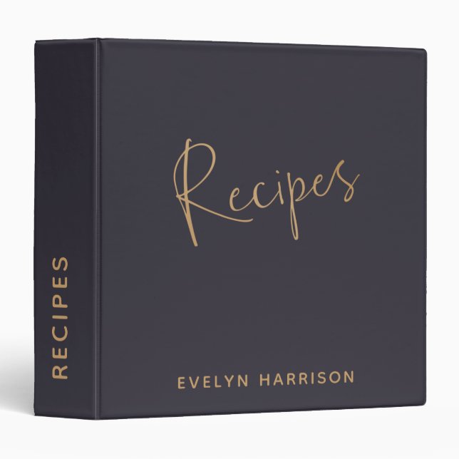 Personalized Recipe Journal in Indigo Blue Gold Binder (Front/Spine)