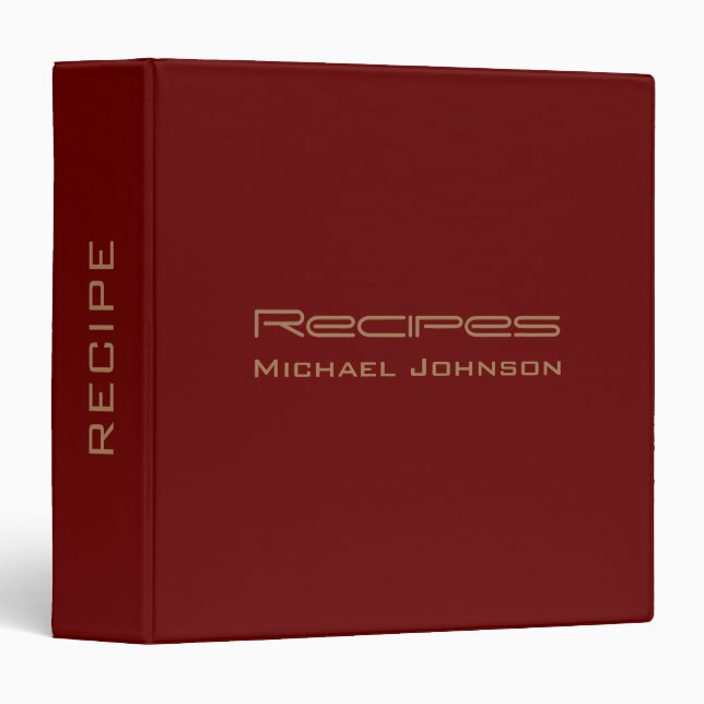 Personalized Recipe Journal in Indigo Red Gold 3 R Binder (Front/Spine)