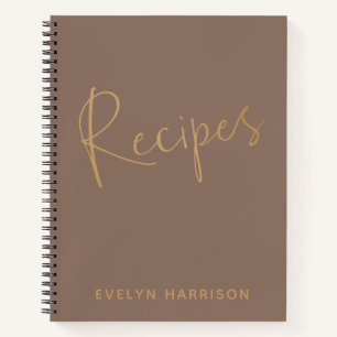 Personalized Recipe Journal in Mocha Brown Gold