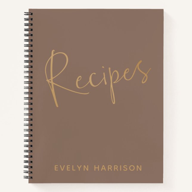 Personalized Recipe Journal in Mocha Brown Gold (Front)