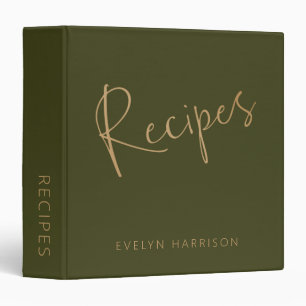 Personalized Recipe Journal in Olive Green Gold Binder