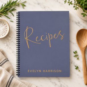 Personalized Recipe Journal in Slate Blue Gold