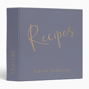 Personalized Recipe Journal in Slate Blue Gold Binder