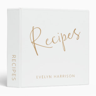 Personalized Recipe Journal in White and Gold Binder