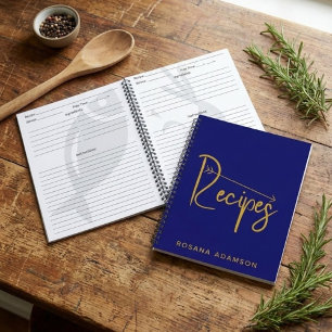 Personalized Recipe Journal (Indigo Blue & Gold)
