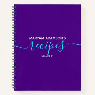 Personalized Recipe Journal.   Modern Indigo Notebook
